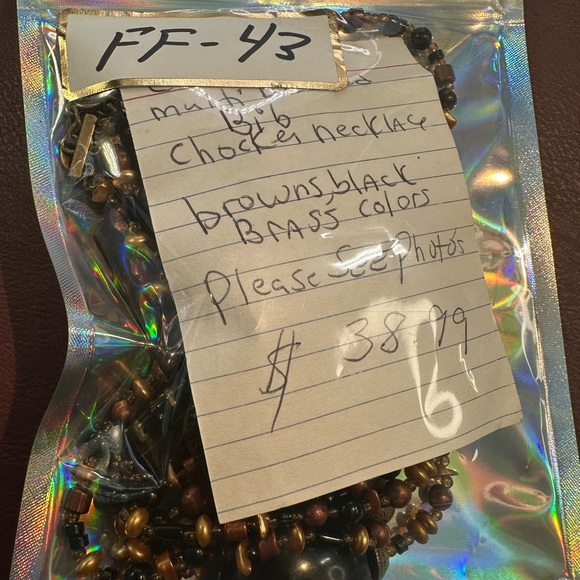 Chicos multi beaded bib, choker necklace, and brown, black brass colors - Picture 10 of 12